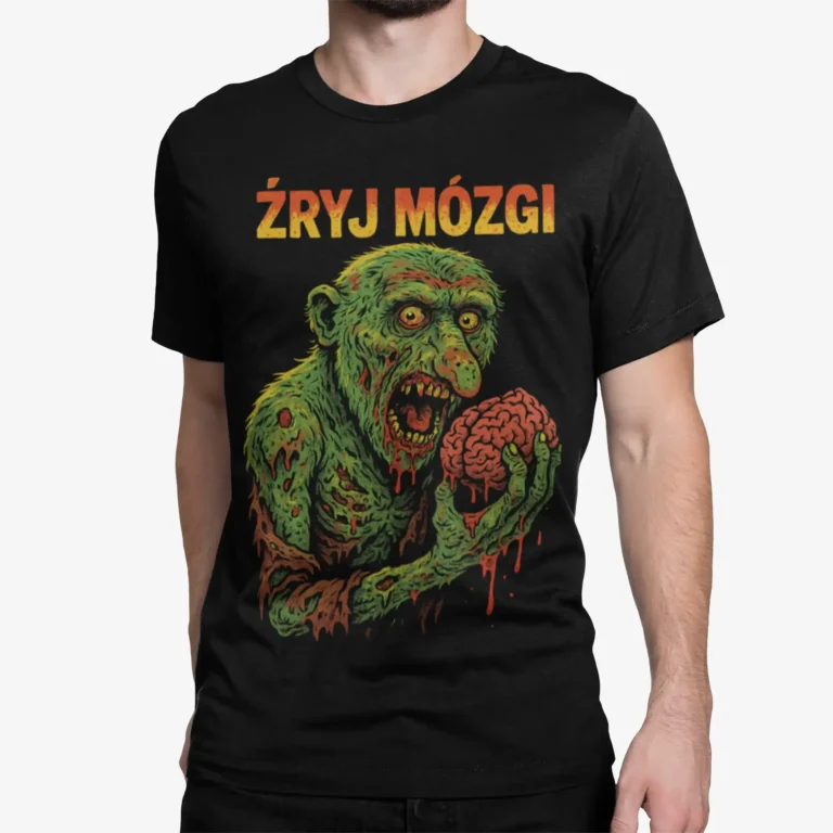 Nosacz Zombie – Żryj mózgi | Koszulka na Halloween | T-shirt czarny