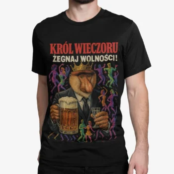Nosacz Król Wieczoru – Żegnaj wolności! | Koszulka na wieczór kawalerski | T-shirt czarny