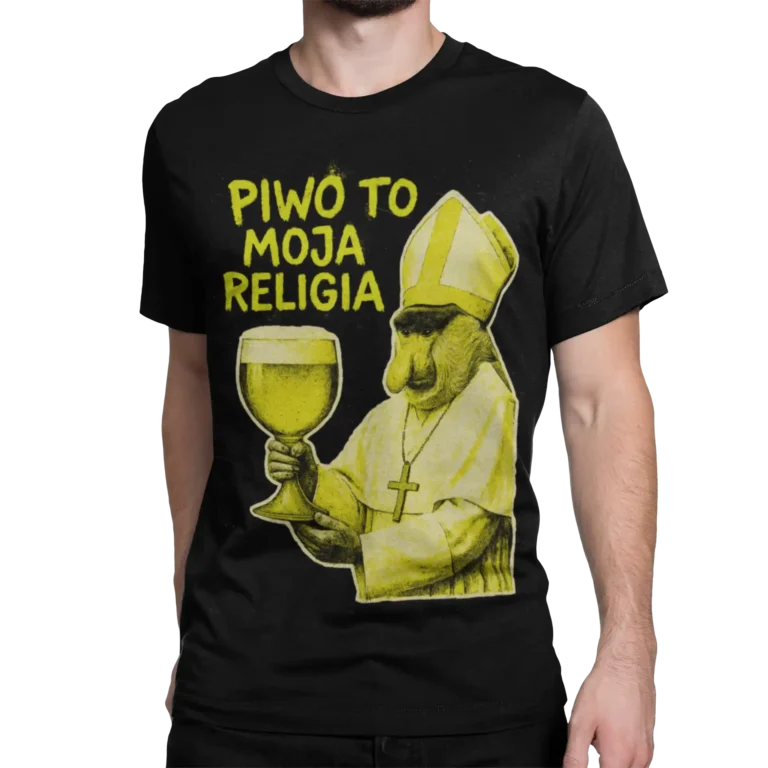 Nosacz - Piwo to moja religia | Śmieszna koszulka męska czarna