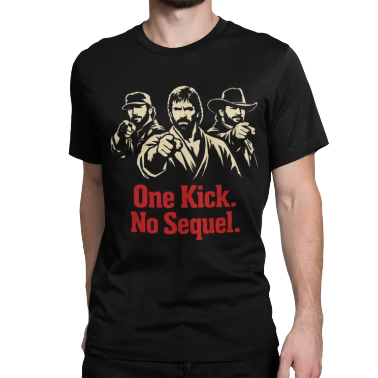 Koszulka Chuck Norris One Kick No Sequel – czarna koszulka z nadrukiem | t-shirt męski