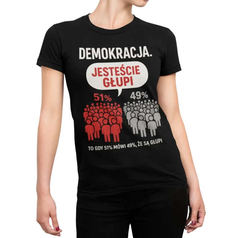 Koszulka Demokracja – Jesteście Głupi | Damska koszulka polityczna satyra