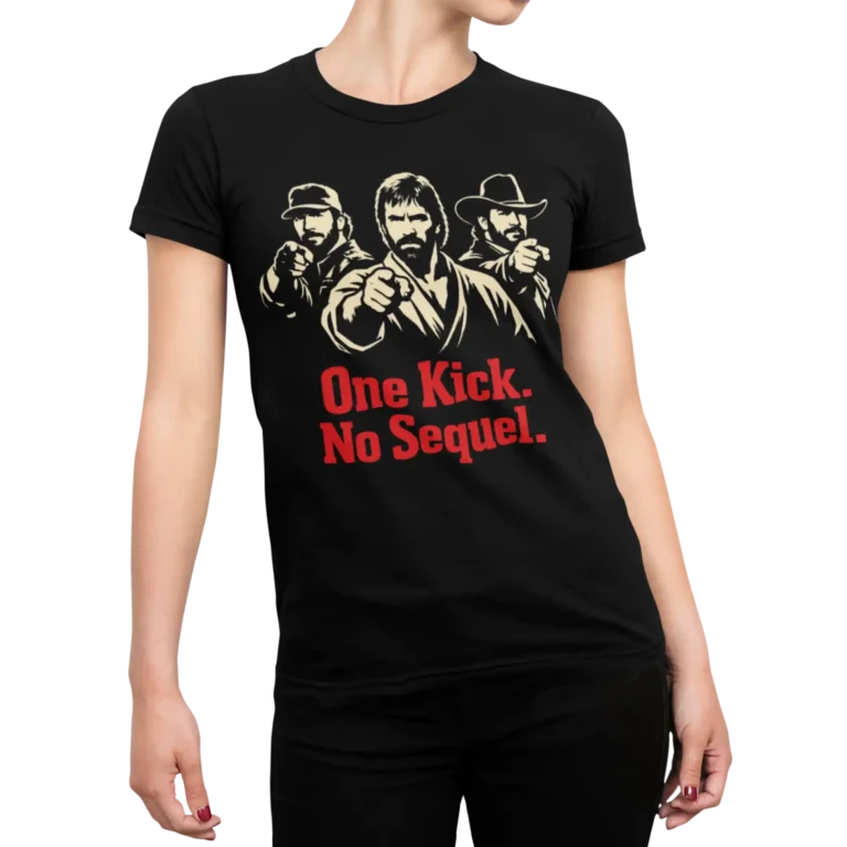 Koszulka Chuck Norris One Kick No Sequel – czarna koszulka z nadrukiem | t-shirt damski