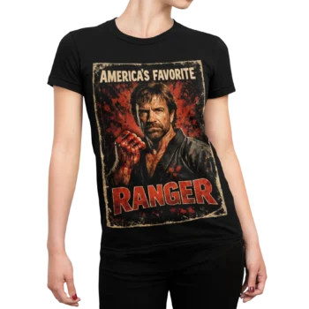 Koszulka Chuck Norris damska Ranger – America’s Favorite | czarna koszulka retro vintage z nadrukiem