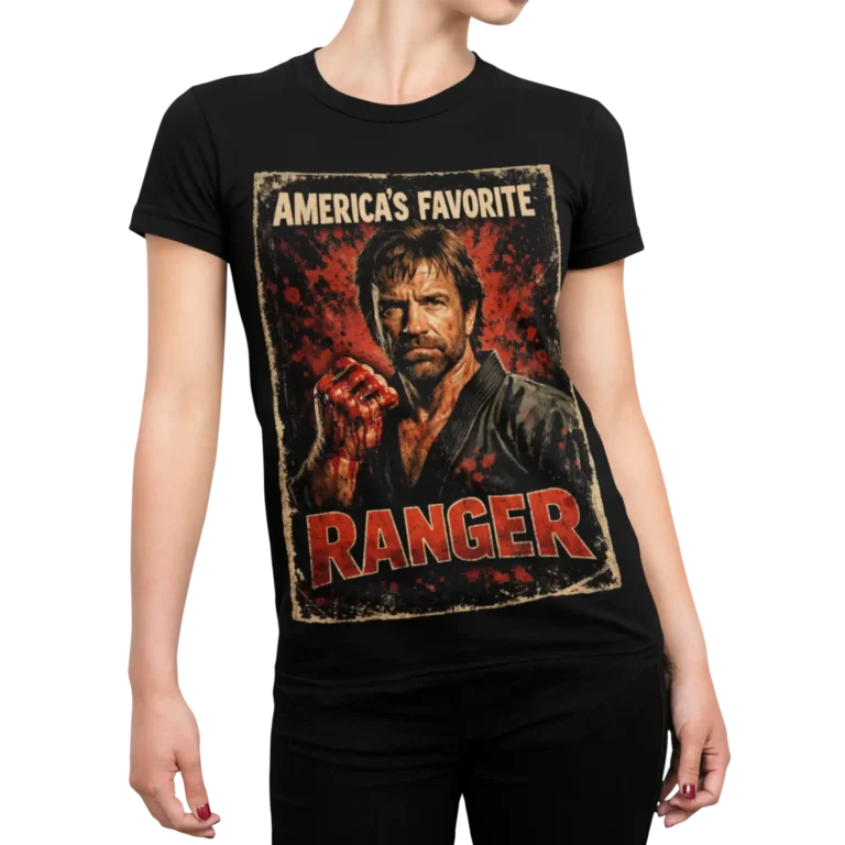 Koszulka Chuck Norris damska Ranger – America’s Favorite | czarna koszulka retro vintage z nadrukiem