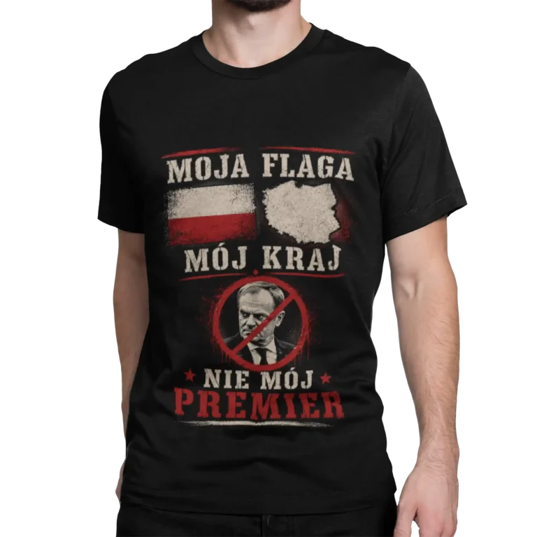 Czarna koszulka męska „Moja Flaga Mój Kraj Nie Mój Premier”
