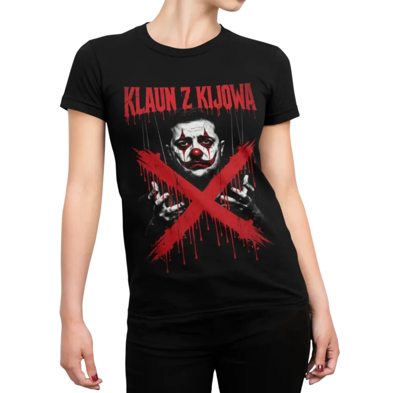 Koszulka damskaa Klaun z Kijowa Wołodymyr Zełenski prezydent Ukrainy nadruk czarna