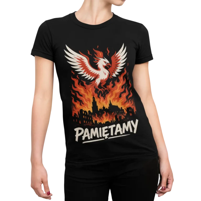 Pamiętamy – czarna koszulka damska patriotyczna z orłem