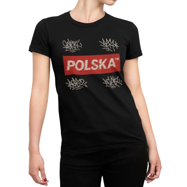 Koszulka damska Polska graffiti – czarna patriotyczna koszulka streetwear
